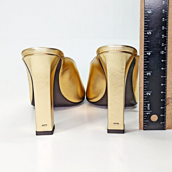Giuseppe Zanotti MYA 105 Open-Toe Mule Gold Laminated Leather Size 37 MSRP $750 - Picture 7 of 12
